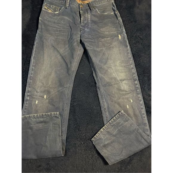 Diesel Larkee Classic Straight Factory Rip Dark Jeans Sz 31x32 B11 - Picture 3 of 12